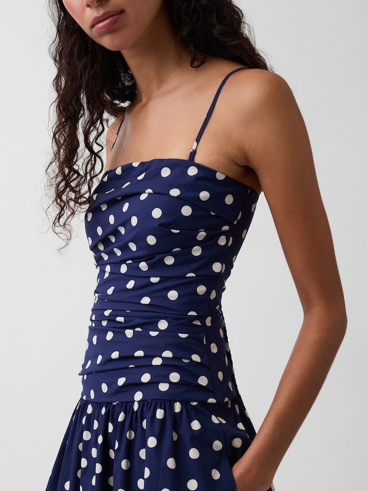 Gap Navy Polka Dot Poplin Drop-Waist Maxi Dress - Image 4 of 4