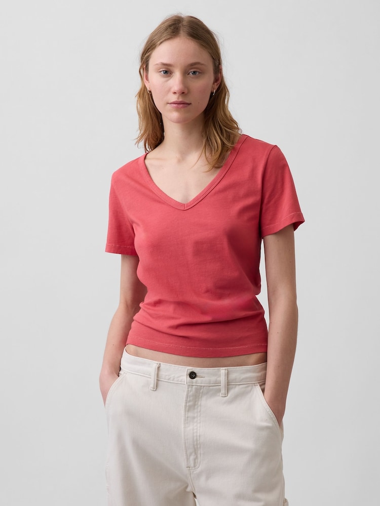 Rød - Gap VintageSoft Kortærmet T-shirt med V-hals - Billede 1 af 4