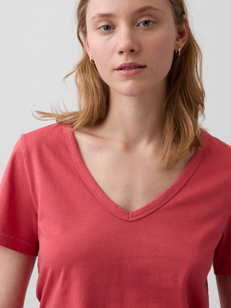 Rød - Gap VintageSoft Kortærmet T-shirt med V-hals - Billede 4 af 4