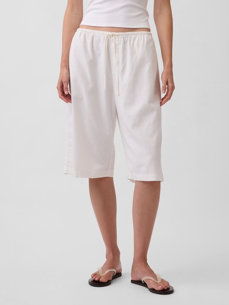 Gap White Linen-Blend Relaxed Easy Crop Culotte Trousers - Image 1 of 4 Gap White Linen-Blend Relaxed Easy Crop Culotte Trousers - Image 1 of 4