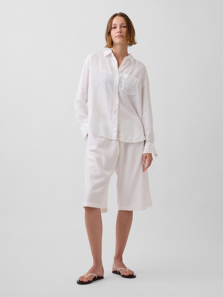 Gap White Linen-Blend Relaxed Easy Crop Culotte Trousers - Image 4 of 4 Gap White Linen-Blend Relaxed Easy Crop Culotte Trousers - Image 4 of 4
