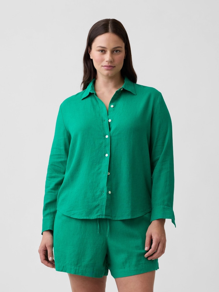 Gap Green 4 inch Pull On Linen-Blend Shorts - Image 1 of 6