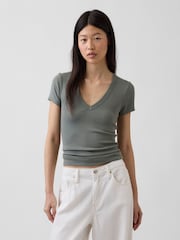 Gap Khaki Green Modern V-Neck Short Sleeve T-Shirt - Image 1 of 3