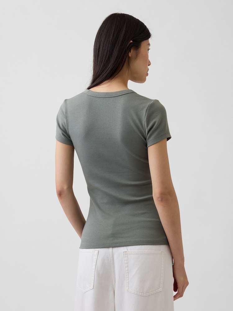 Gap Khaki Green Modern V-Neck Short Sleeve T-Shirt - Image 2 of 3