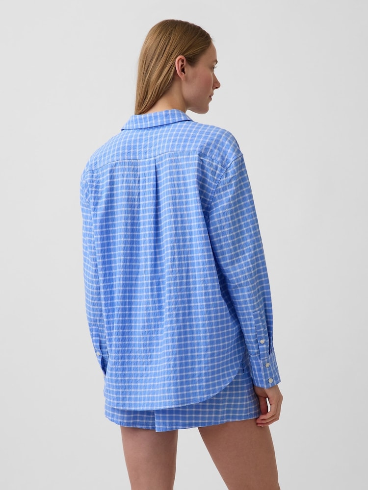 Gap Blue Check Seersucker Check Oversized Shirt - Image 2 of 3