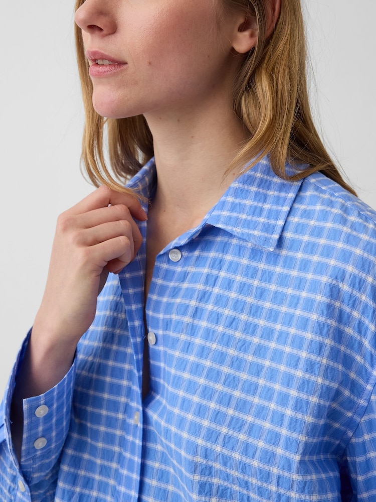 Gap Blue Check Seersucker Check Oversized Shirt - Image 3 of 3