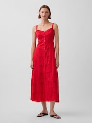 Gap Red Linen-Blend Embroidered Button-Front Cami Maxi Dress - Image 1 of 4