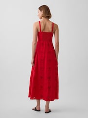 Gap Red Linen-Blend Embroidered Button-Front Cami Maxi Dress - Image 2 of 4