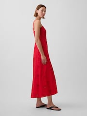 Gap Red Linen-Blend Embroidered Button-Front Cami Maxi Dress - Image 3 of 4