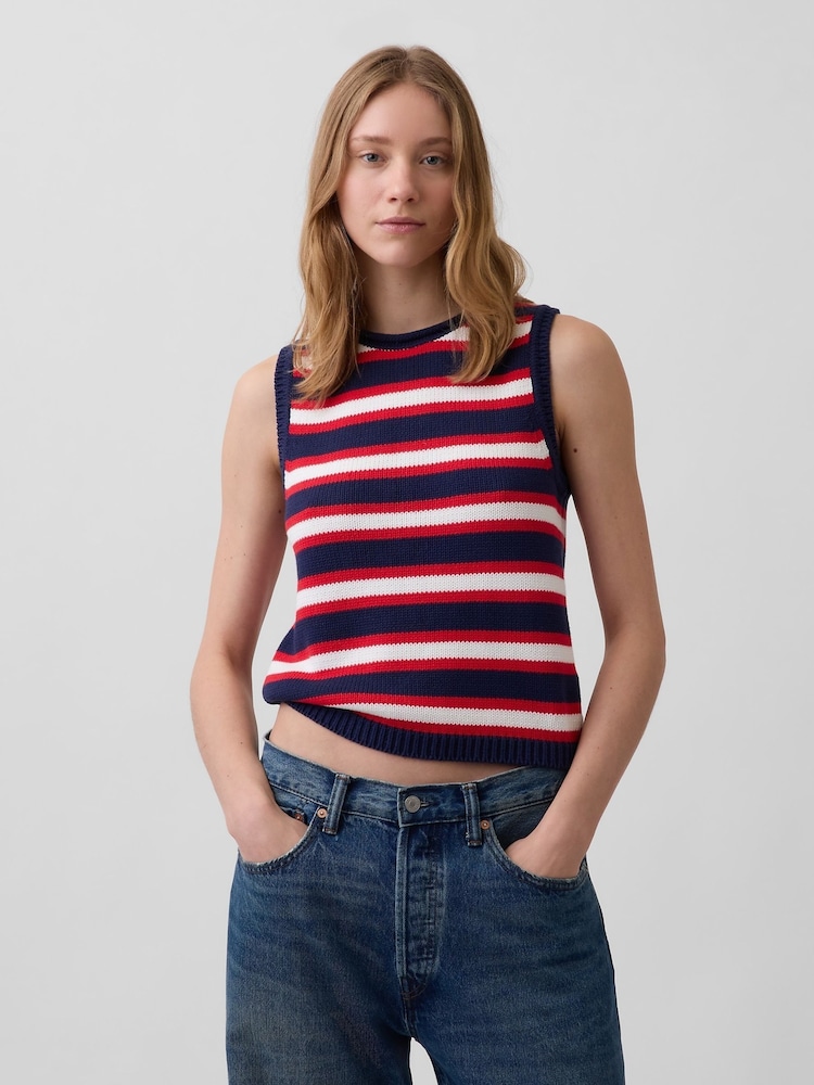 Gap Navy/White/Red Knitted Vest - Image 1 of 4
