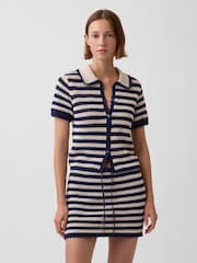 Gap Navy stripe Crochet Relaxed Knitted Short Sleeve Shirt - Image 1 of 4