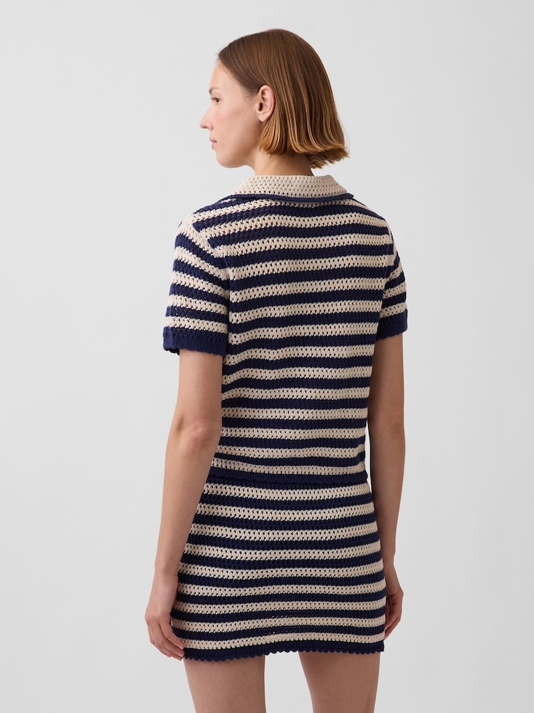 Gap Navy stripe Crochet Relaxed Knitted Short Sleeve Shirt - Image 2 of 4