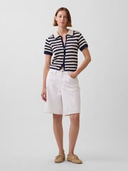 Gap Navy stripe Crochet Relaxed Knitted Short Sleeve Shirt - Image 3 of 4