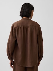 Gap Brown Cotton Gauze Oversized Collarless Shirt - Image 2 of 4