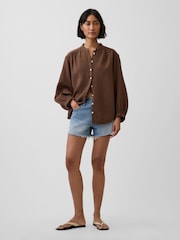 Gap Brown Cotton Gauze Oversized Collarless Shirt - Image 3 of 4
