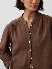 Gap Brown Cotton Gauze Oversized Collarless Shirt - Image 4 of 4