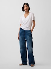 Gap White Linen-Blend Relaxed V-Neck T-Shirt - Image 3 of 4