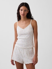 Gap White Floral Pointelle Lettuce-Hem Pyjamas Cami Top - Image 1 of 4