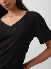 Gap Black Linen-Blend Relaxed V-Neck T-Shirt - Image 4 of 4