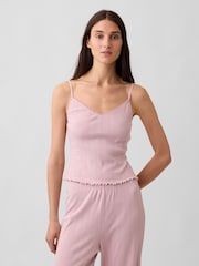 Gap Pink Pointelle Lettuce-Hem Pyjamas Cami Top - Image 1 of 4