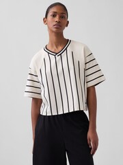 Gap x OuiGap Cream Stripe Heavyweight Boxy Short Sleeve T-Shirt - Image 1 of 5