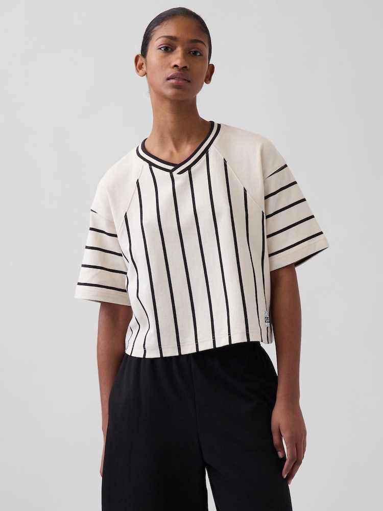 Gap x OuiGap Cream Stripe Heavyweight Boxy Short Sleeve T-Shirt - Image 1 of 5