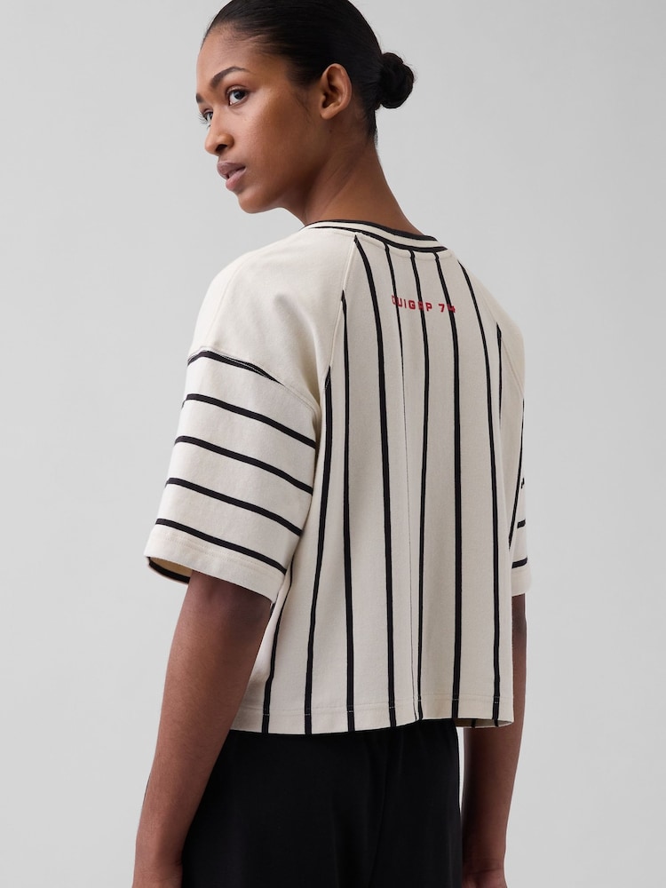 Gap x OuiGap Cream Stripe Heavyweight Boxy Short Sleeve T-Shirt - Image 2 of 5