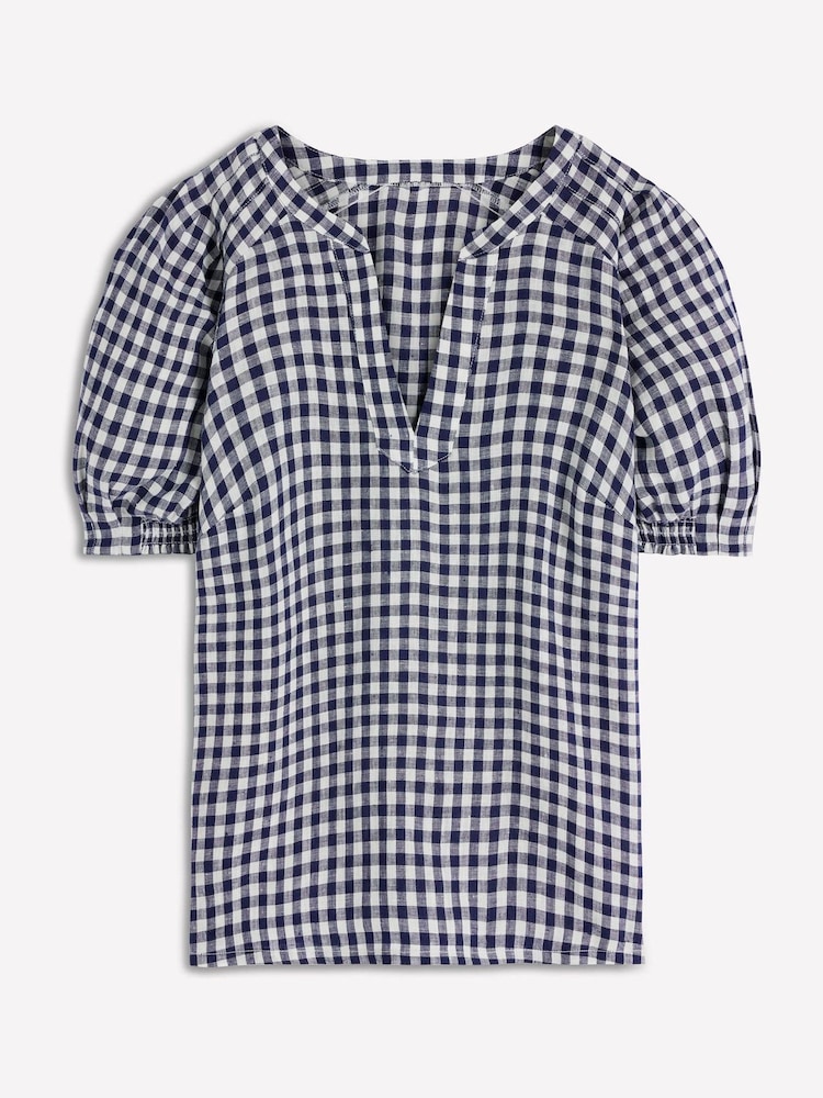 Boden Blue Yoke Collar Linen Top - Image 1 of 1