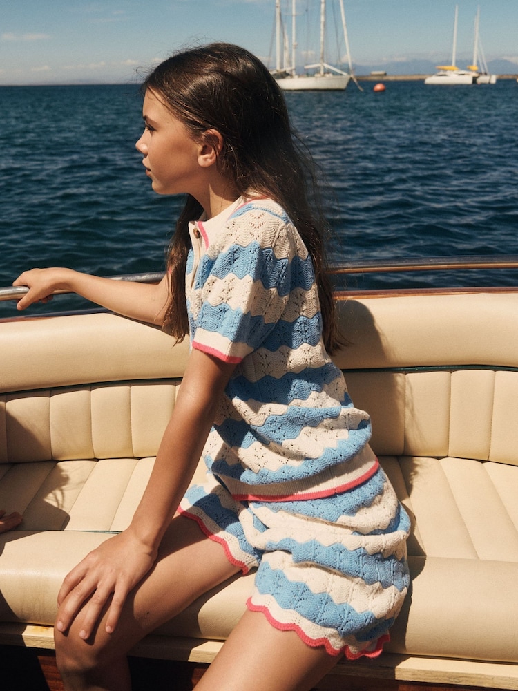 Boden Blue Pointelle Knitted Shorts - Image 1 of 4 Boden Blue Pointelle Knitted Shorts - Image 1 of 4