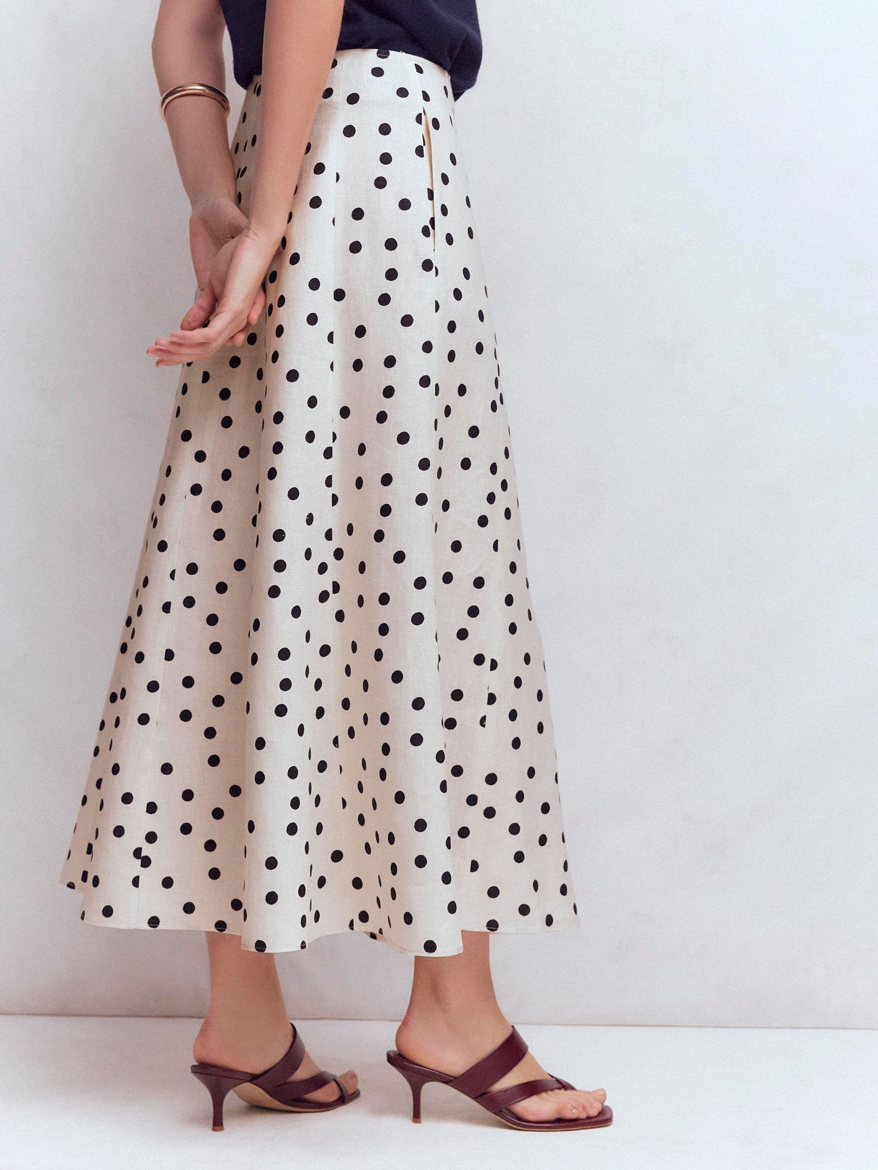 Buy Boden Ivory/Black Miriam Painted Dot Panelled Pure Linen Skirt
