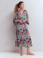 Boden Multi Enchanted Paisley Nell Kimono Midi Jersey Dress - Image 1 of 6