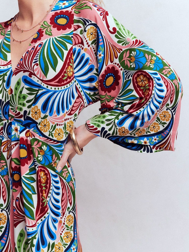 Boden Multi Enchanted Paisley Nell Kimono Midi Jersey Dress - Image 2 of 6