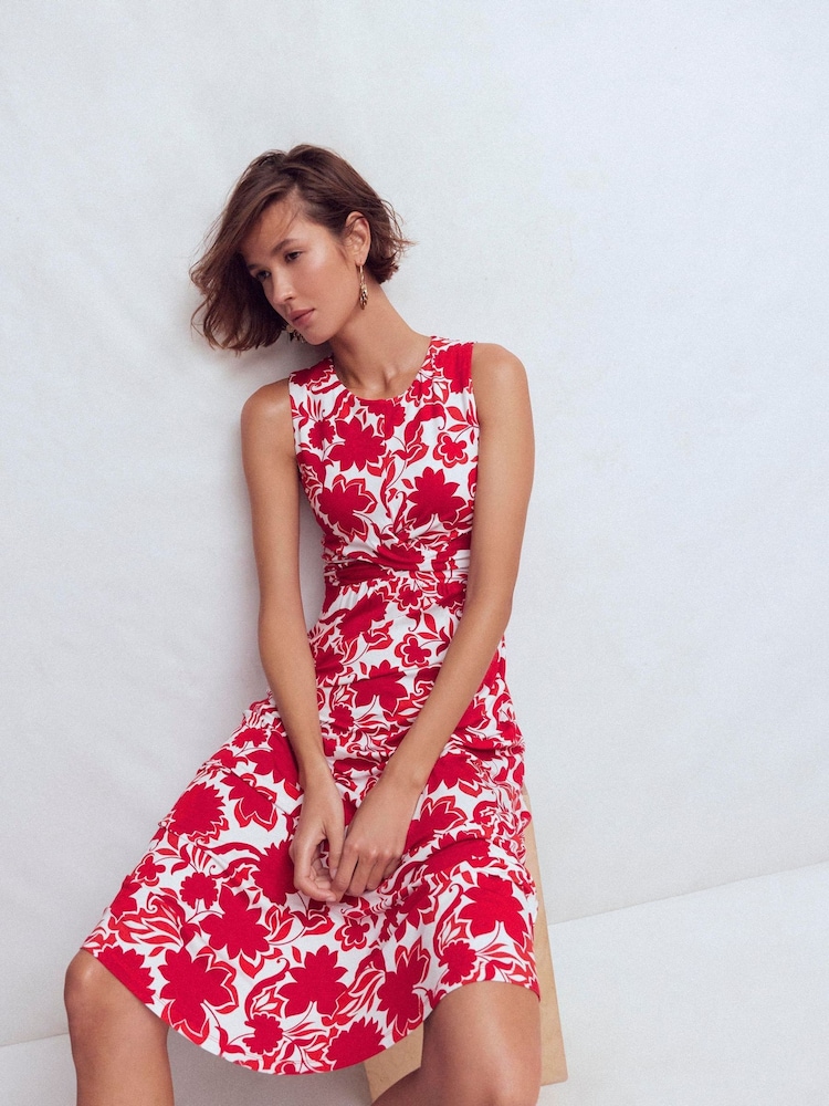 red print dress zara ZARA NEW WOMAN MIDI FLORAL PRINTED POPLIN DRESS RUFFLED RED SS22 8342/314_XS-2XL