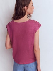 Boden Pink Tara Cutwork Linen T-Shirt - Image 3 of 5