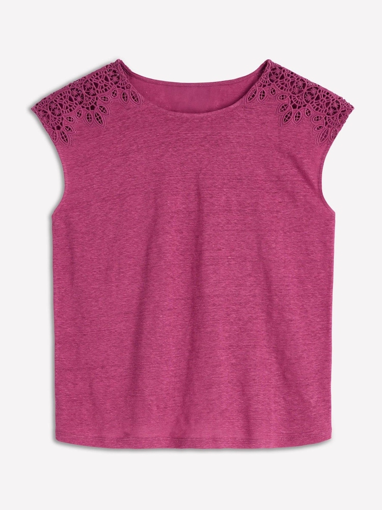 Boden Pink Tara Cutwork Linen T-Shirt - Image 5 of 5 Boden Pink Tara Cutwork Linen T-Shirt - Image 5 of 5