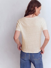 Boden Cream Tara Lace Trim Linen T-shirt - Image 3 of 5