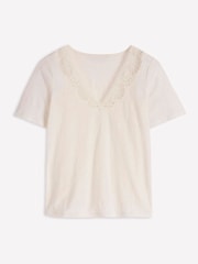 Boden Cream Tara Lace Trim Linen T-shirt - Image 5 of 5