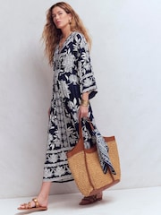 Boden Navy Elegant Blossom Nell Kimono Midi Jersey Dress - Image 1 of 7
