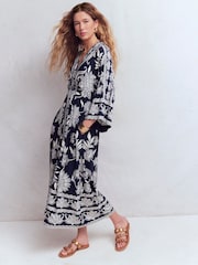 Boden Navy Elegant Blossom Nell Kimono Midi Jersey Dress - Image 2 of 7