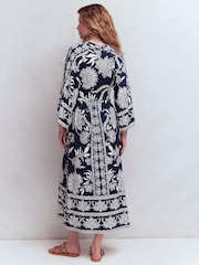 Boden Navy Elegant Blossom Nell Kimono Midi Jersey Dress - Image 3 of 7