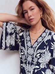 Boden Navy Elegant Blossom Nell Kimono Midi Jersey Dress - Image 6 of 7