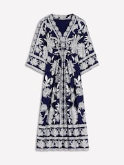 Boden Navy Elegant Blossom Nell Kimono Midi Jersey Dress - Image 7 of 7
