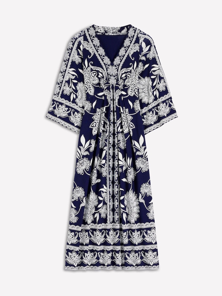 Boden Navy Elegant Blossom Nell Kimono Midi Jersey Dress - Image 7 of 7