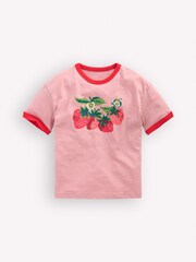 Boden Pink Printed Ringer T-shirt - Image 1 of 3