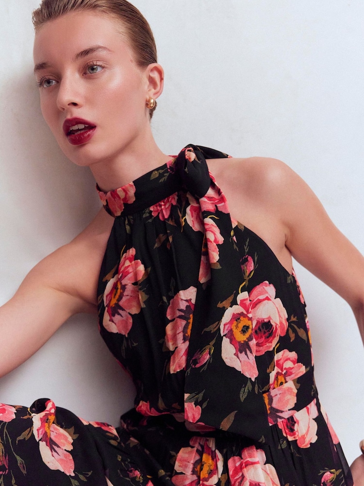 Boden Black Roisin Tie Neck Maxi Dress - Image 2 of 6 Boden Black Roisin Tie Neck Maxi Dress - Image 2 of 6