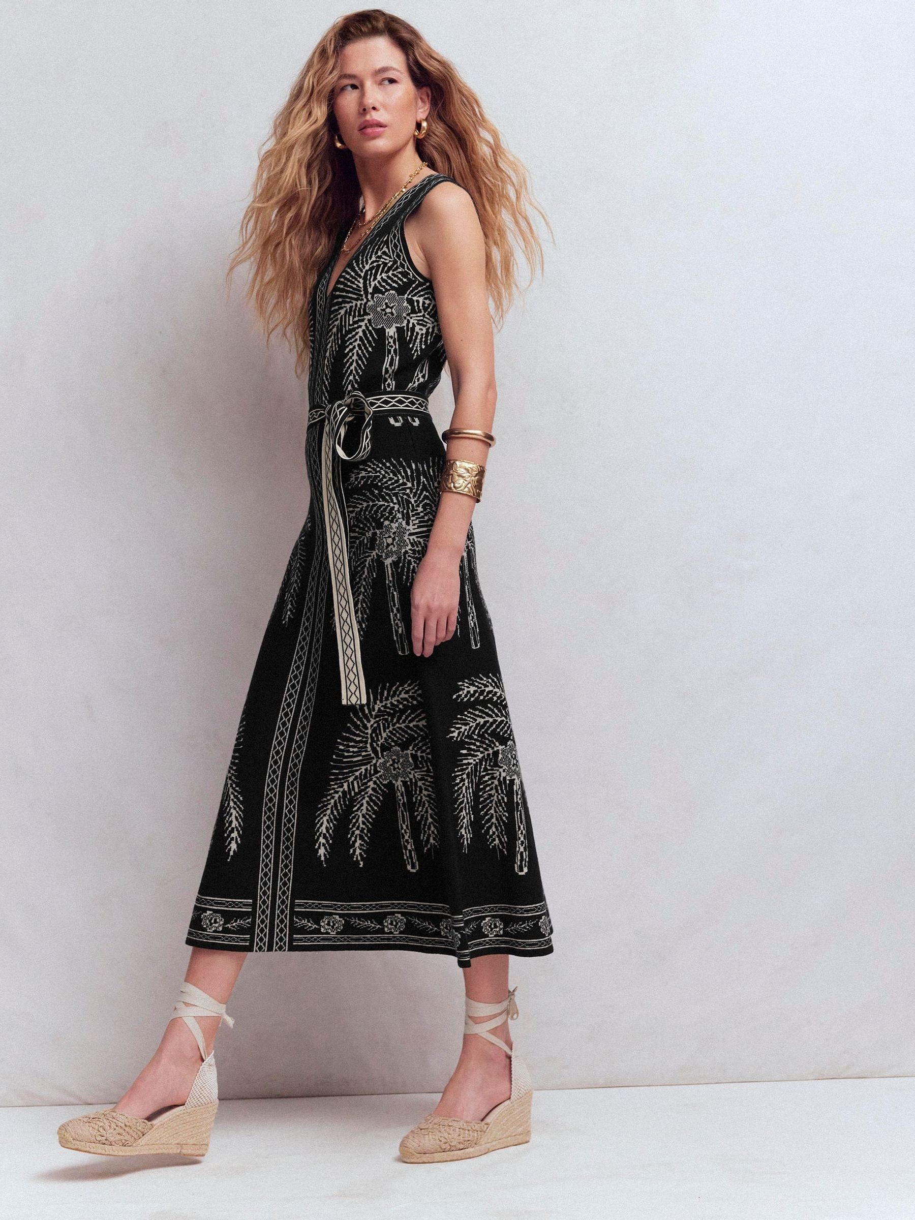 Buy Boden Black V-Neck Jacquard Dress from Next USA