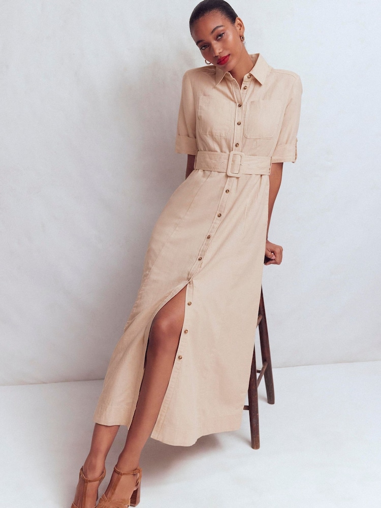 Boden Cream Ora Linen Blend Shirt Dress - Image 1 of 8