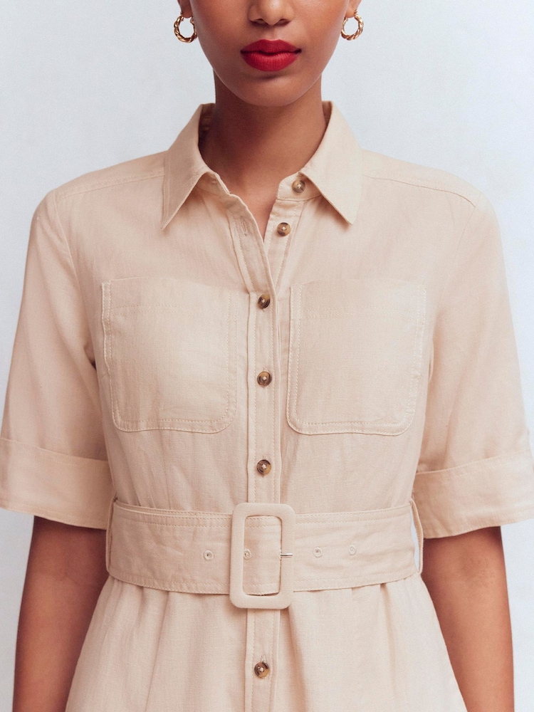 Boden Cream Ora Linen Blend Shirt Dress - Image 2 of 8