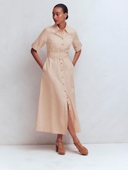 Boden Cream Ora Linen Blend Shirt Dress - Image 4 of 8