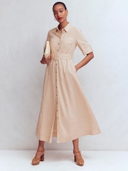 Boden Cream Ora Linen Blend Shirt Dress - Image 5 of 8